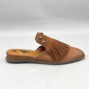 OTBT Womens 9M Gleam Mule‎ Sandals Shoes Brown Turquise Fringe Stud Western Boho